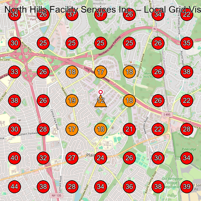 North Hills Facility Services Inc. GeoGrid visibility map for Commercial Cleaning Service in Syosset